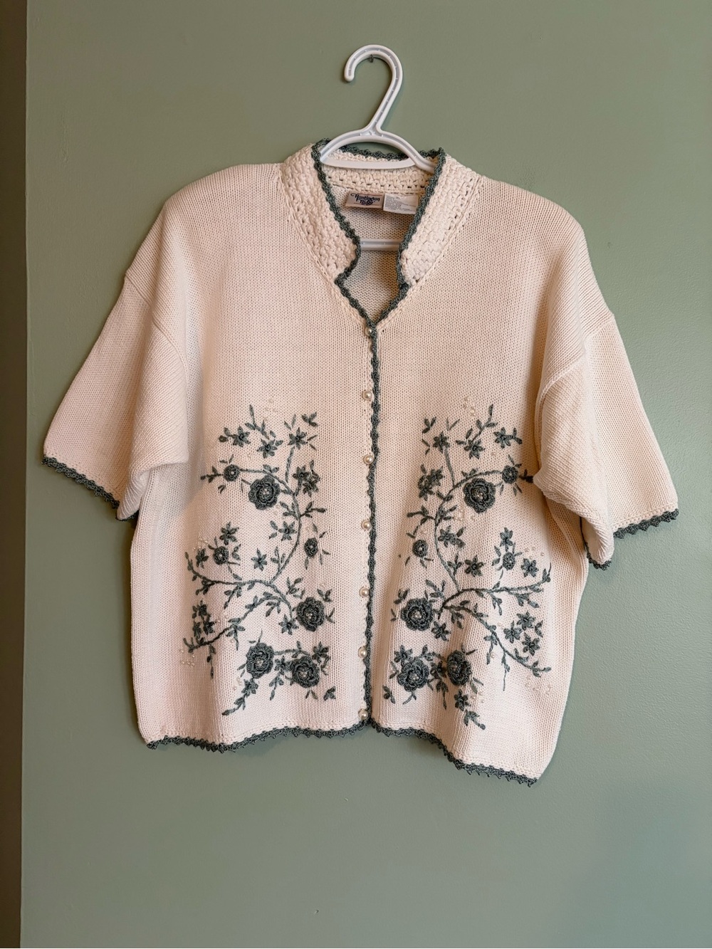 Vtg Huntington Ridge Embroidered Floral Cardigan XL Coquette Granny Cottagecore